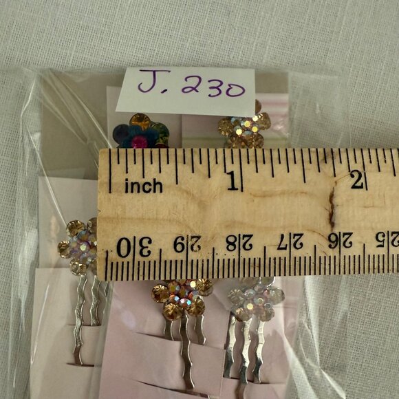 Rhinestone Flower Hair Jewelry Pins Set of 5 Multicolor Gold Floral Accessories - Picture 6 of 8